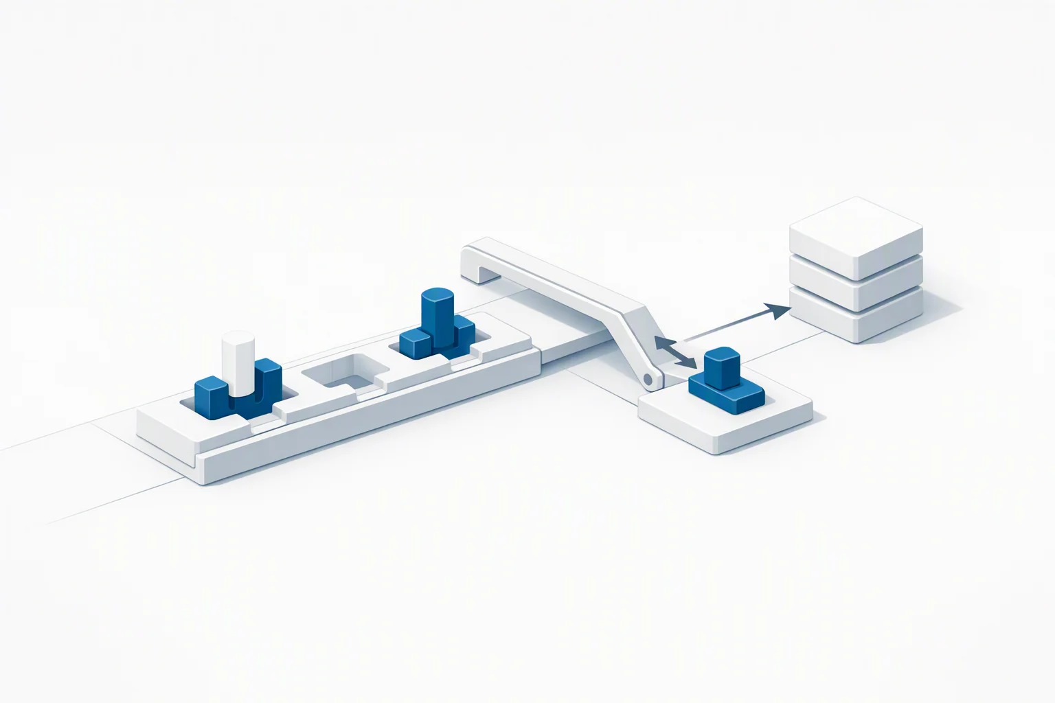 Isometric diagram of a receiving frame whose sockets accept a marker only when it arrives paired with a flanking yoke, with an unpaired marker unable to seat and being diverted onto a separate ledge